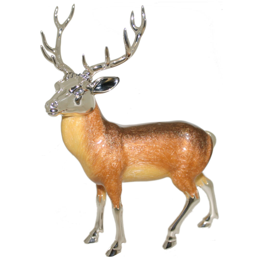 Saturno Sterling Silver and Enamel Deer – Red Stag Ornament