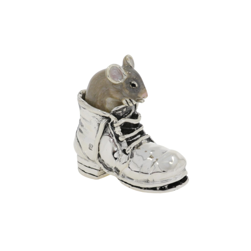 Saturno Sterling Silver and Enamel Mouse in Boot Ornament