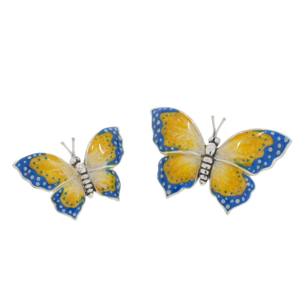 Saturno Sterling Silver and Enamel pair of Butterfly Ornaments