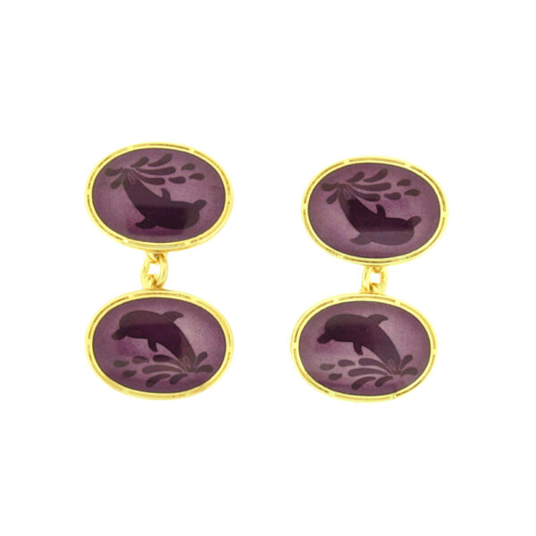 Silver gilt and enamel Dolphin chain cufflinks
