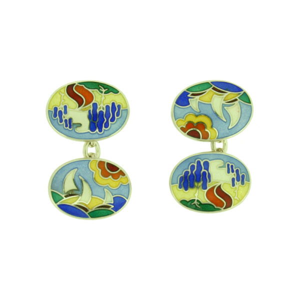 Silver and enamel Clarice Cliff style chain cufflinks