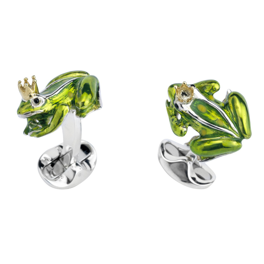 Sterling Silver and enamel Deakin and Francis Frogs Crowned Cufflinks