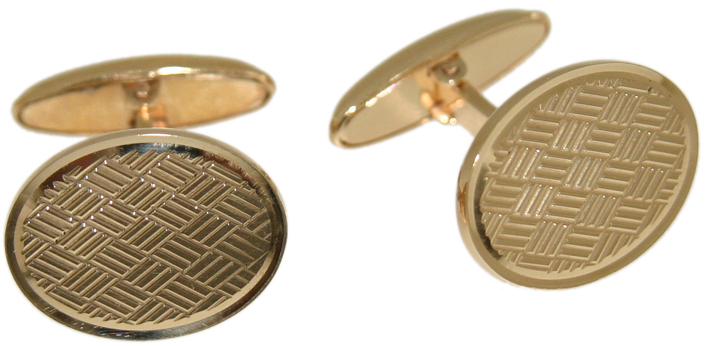 Gold – 9ct yellow gold Basket weave patterned oval Swivel Cufflinks