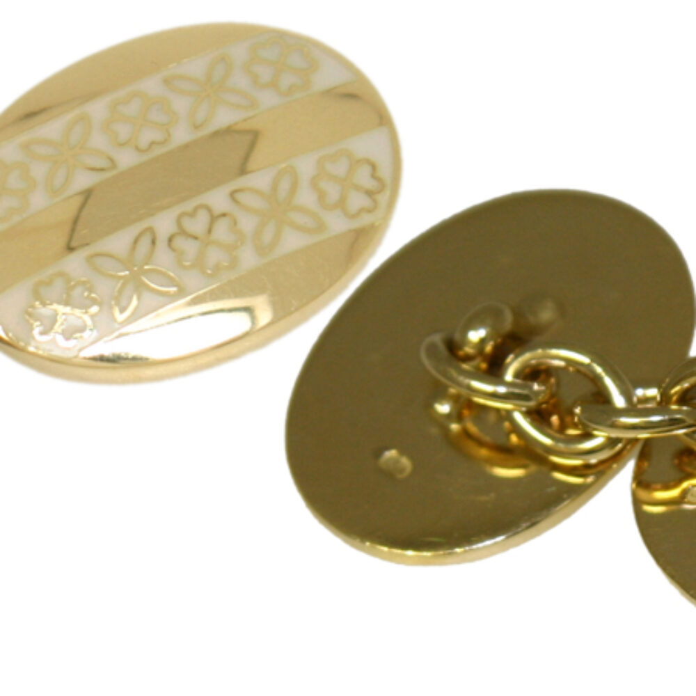 Gold – 18ct yellow gold and inlaid enamel oval Chain Cufflinks
