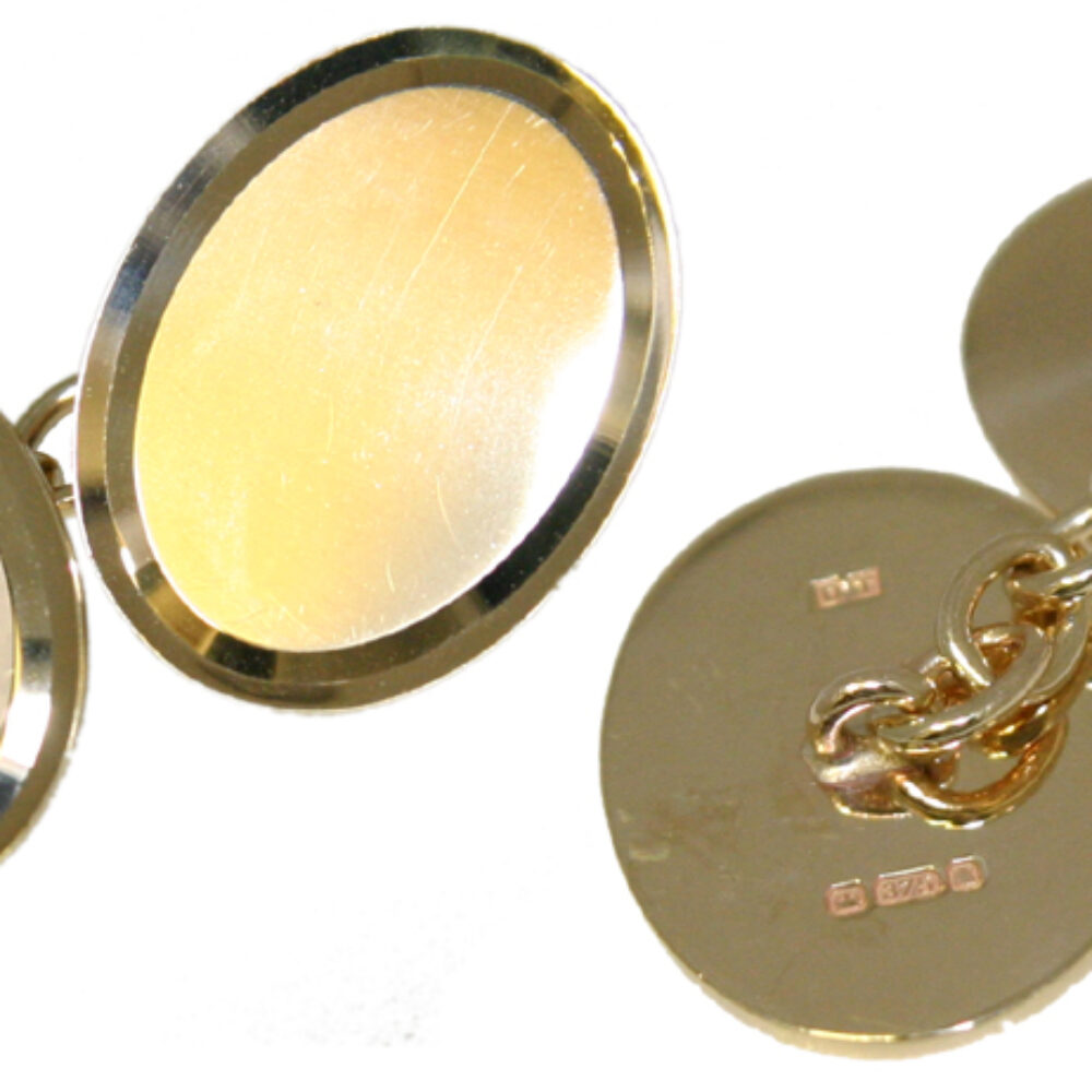Gold – 9ct yellow gold line edge oval Chain Cufflinks