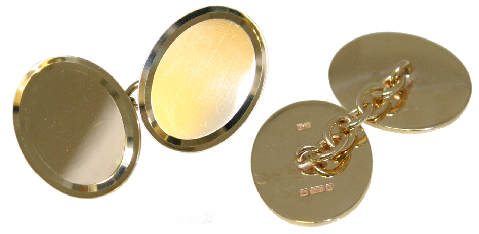 Gold – 9ct yellow gold line edge oval Chain Cufflinks