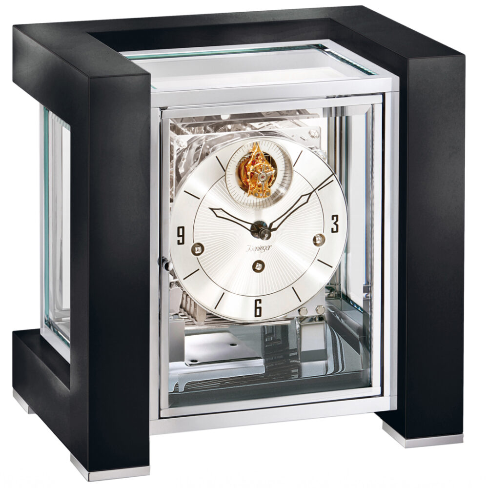 Black Gloss and rhodium 8 day Kieninger Triple chime Limited Edition table clock and Tourbillon Escapement