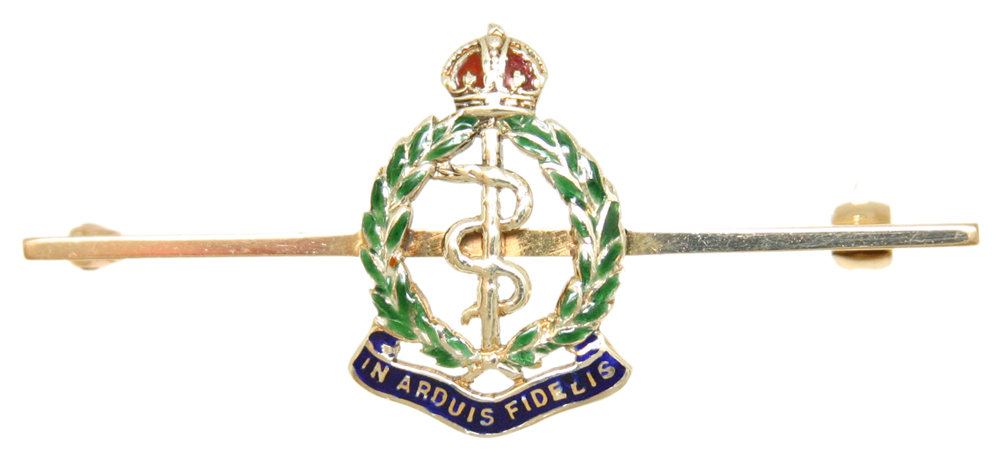 Royal Army Medical Corps Regimental brooch 9ct yellow gold and enamel