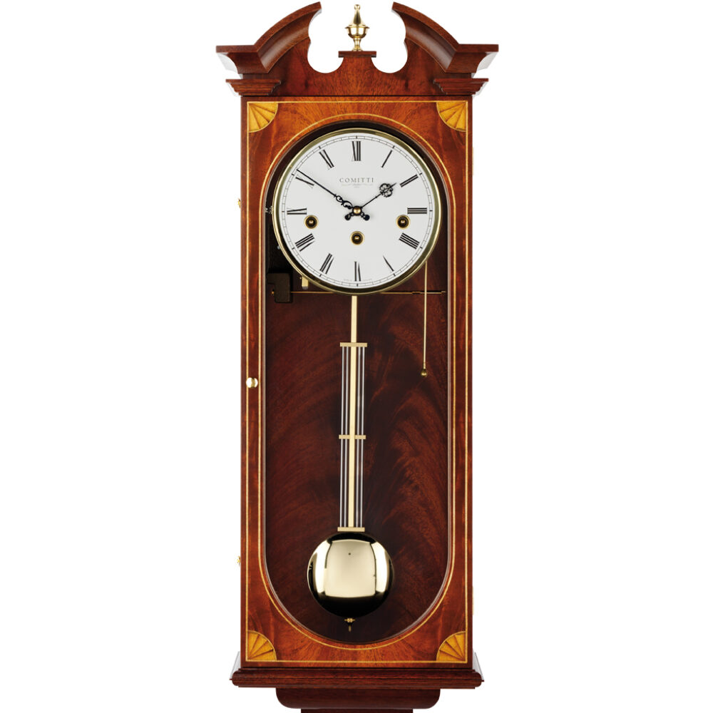 Mahogany 8 day Comitti inlaid Westminster chime Wall regulator clock C3062CH