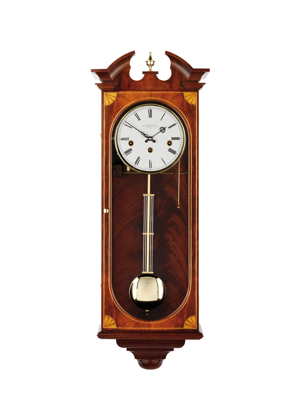 Mahogany 8 day Comitti inlaid Westminster chime Wall regulator clock C3062CH