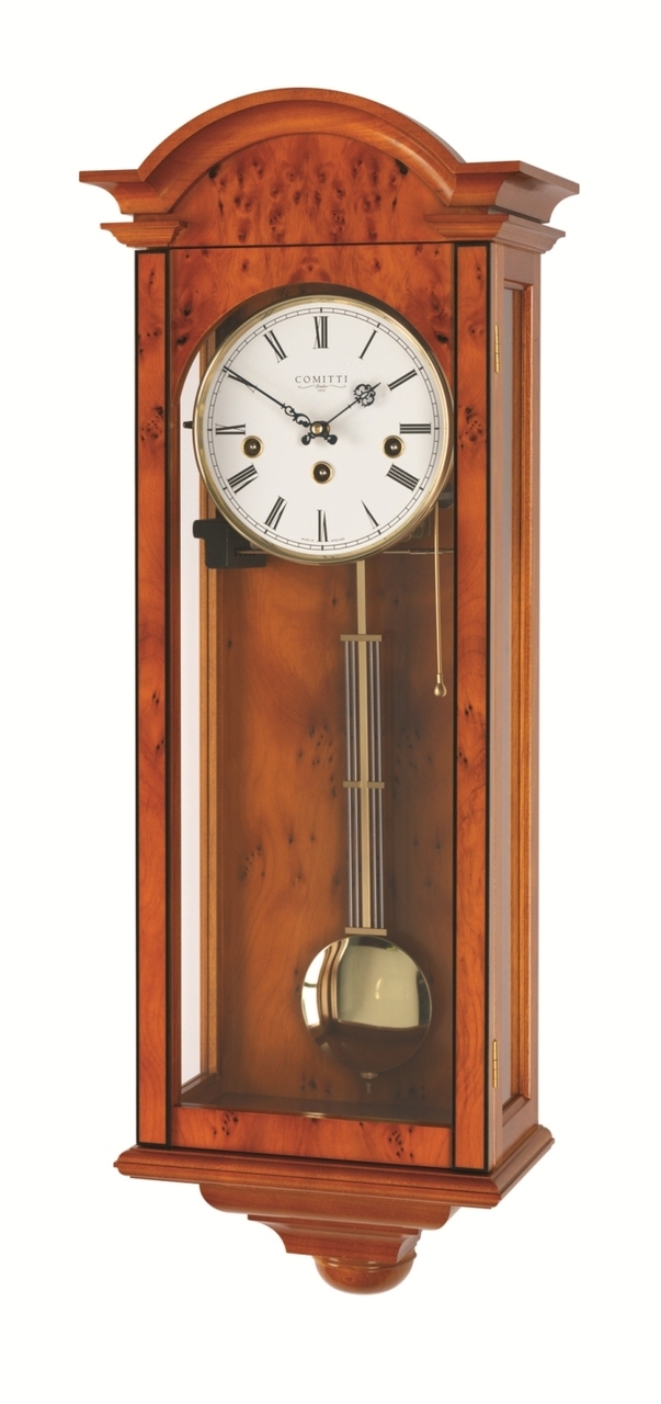 Burr Yew 8 day Comitti Westminster chime Wall regulator clock C3461CH