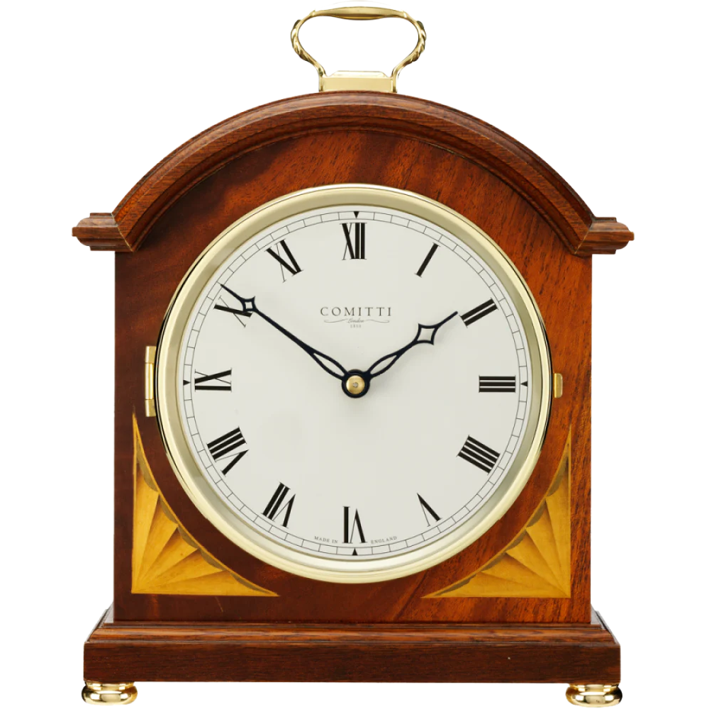Mahogany quartz Comitti Inlaid Break Arch mantel clock C4004Q
