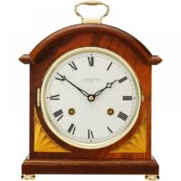 Mahogany 8 day Comitti Inlaid Break Arch Bell Strike mantel clock C4004S