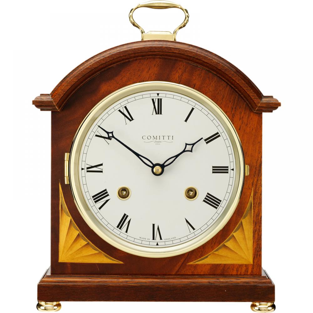 Mahogany 8 day Comitti Inlaid Break Arch Bell Strike mantel clock C4004S