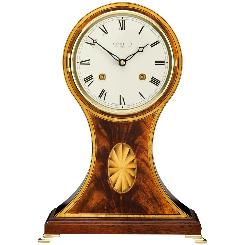 Mahogany 8 day Comitti Inlaid Regency Balloon Bell strike mahogany mantel clock C4101S
