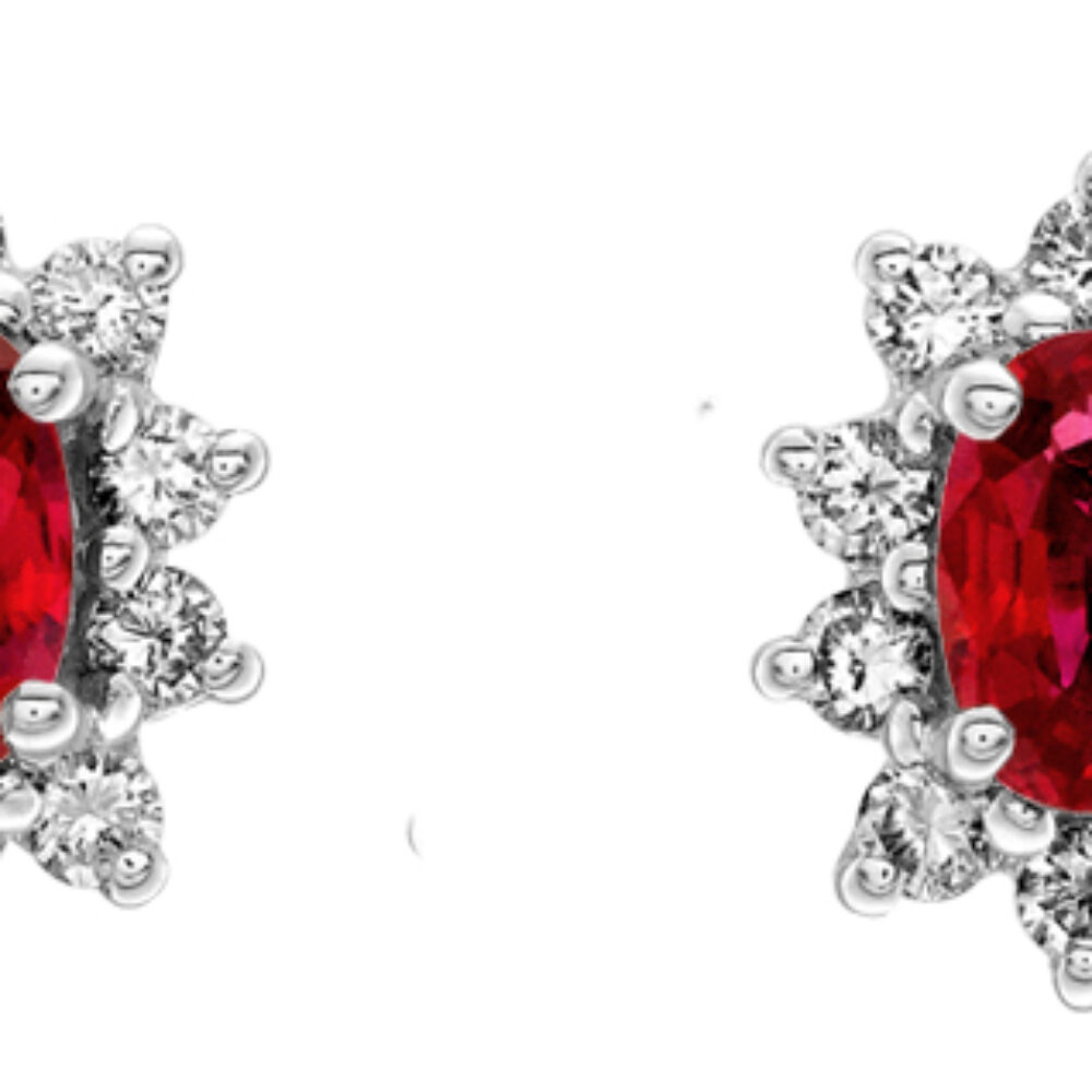 Ruby and Diamond traditional claw set cluster earrings, 18ct gold mounts