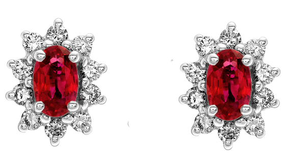Ruby and Diamond traditional claw set cluster earrings, 18ct gold mounts