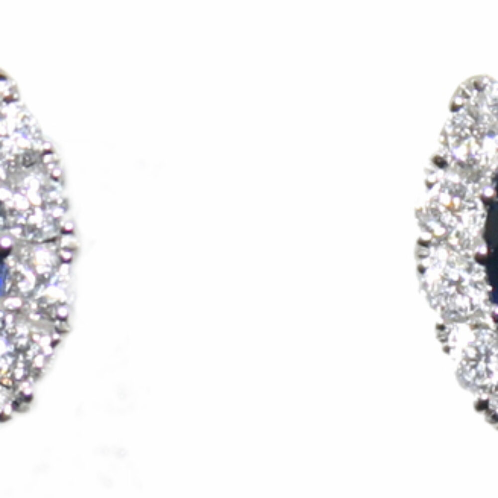 Sapphire and Diamond Cluster Earrings, 18ct white gold mounts