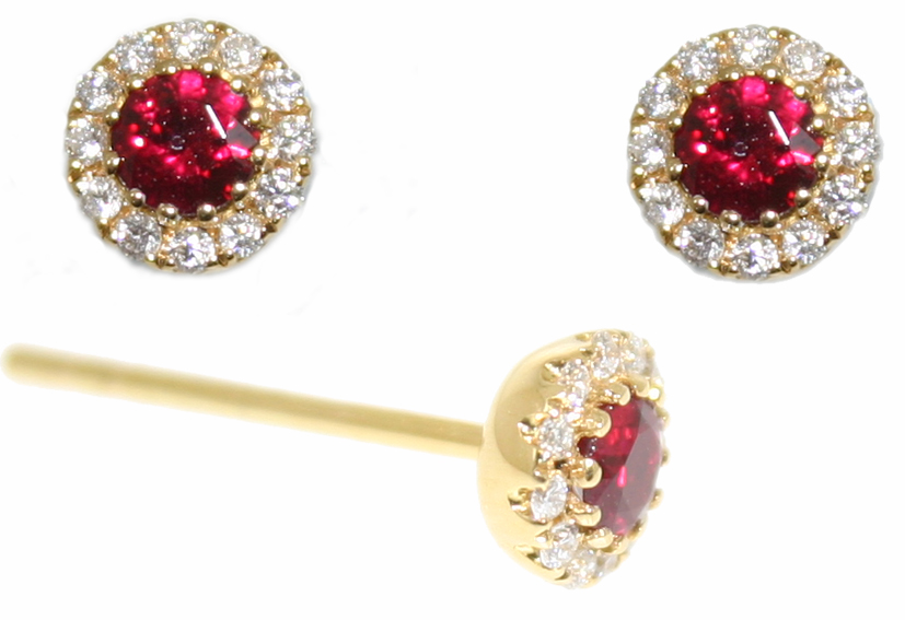 Ruby and Diamond Cluster earrings, 18ct gold mounts