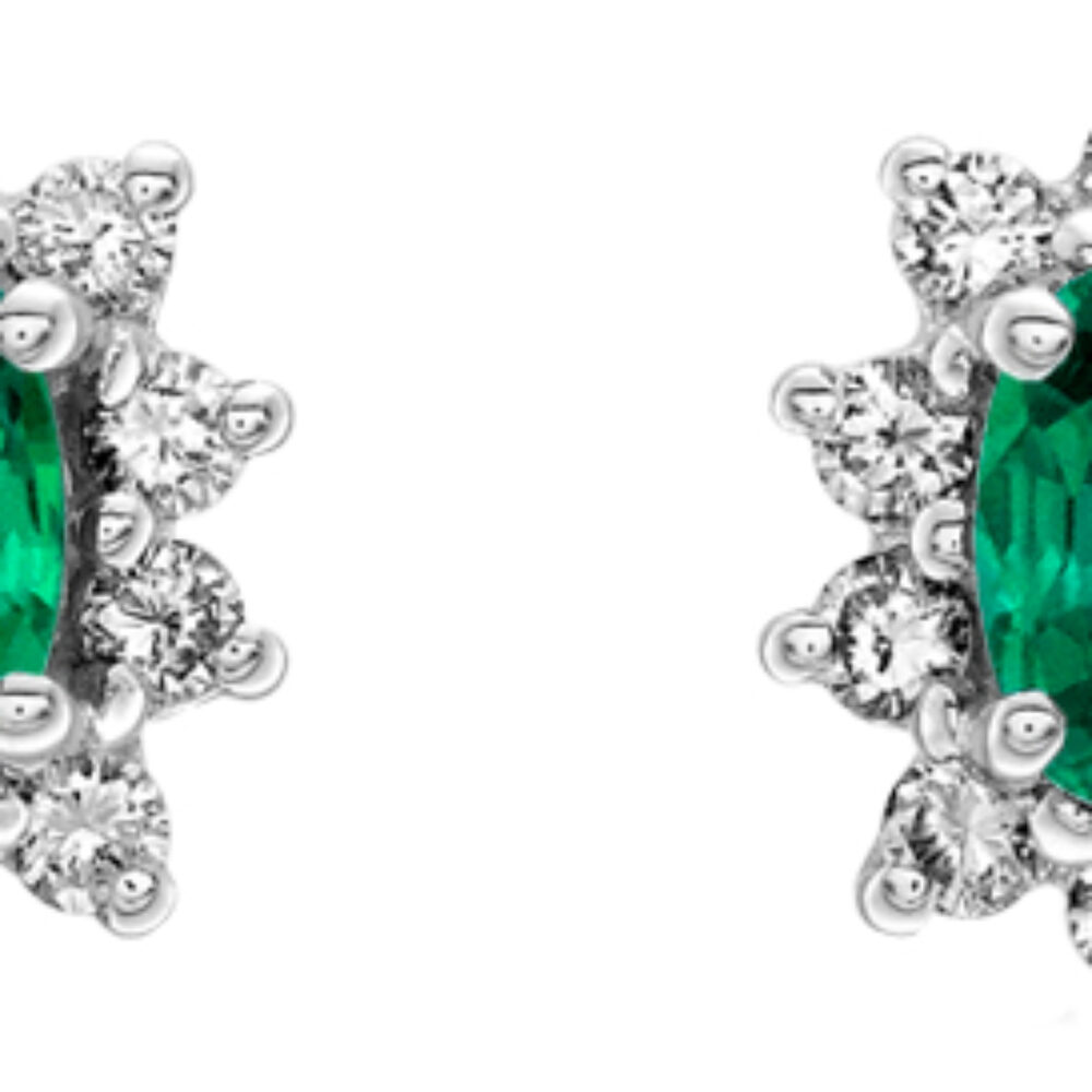 Emerald and Diamond traditional cluster earrings, 18ct gold mounts