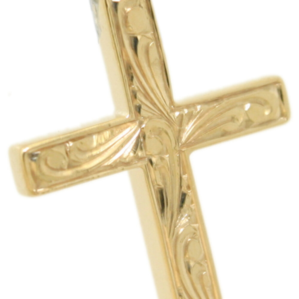9ct yellow Gold cross Floral hand engraving