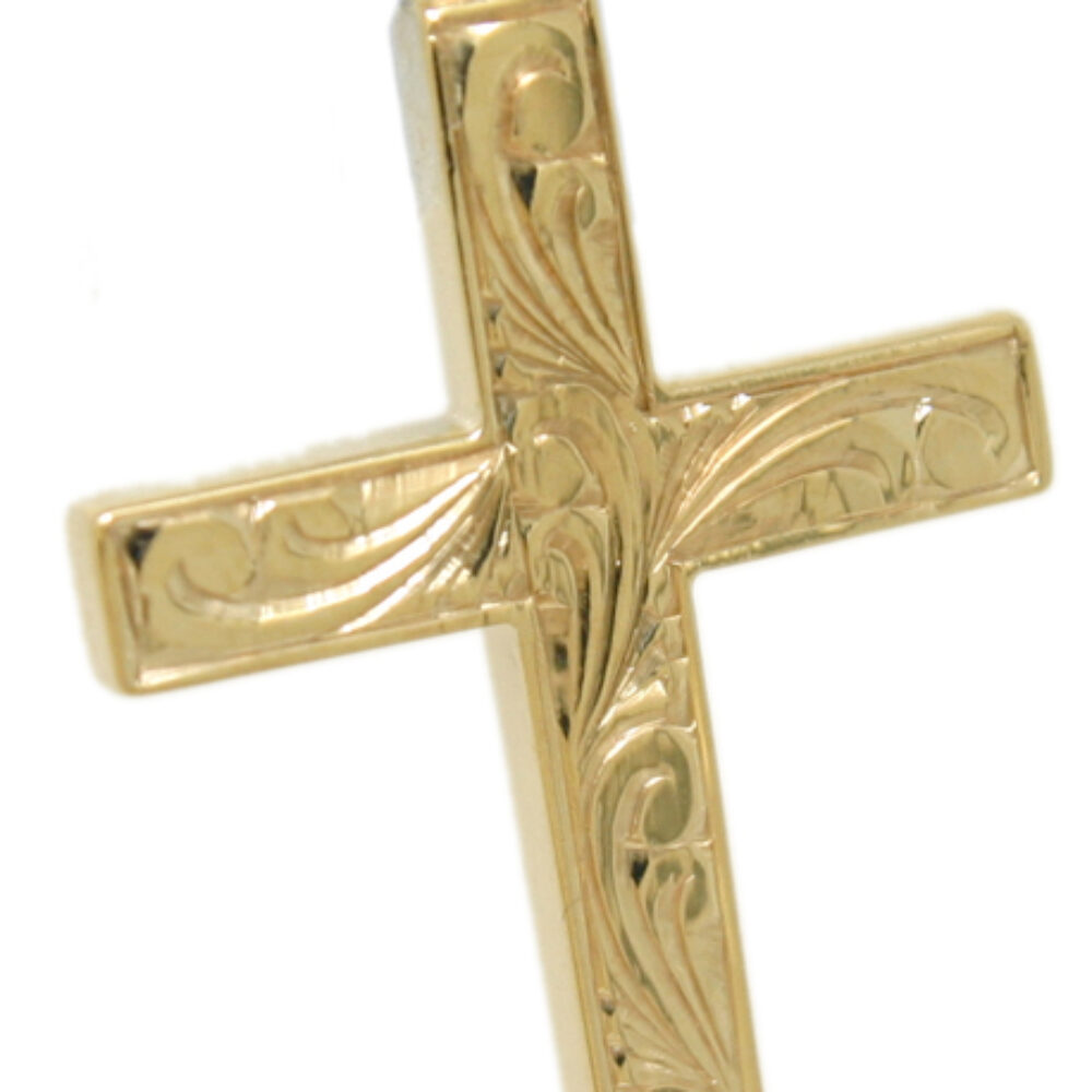 9ct yellow Gold cross Floral hand engraving