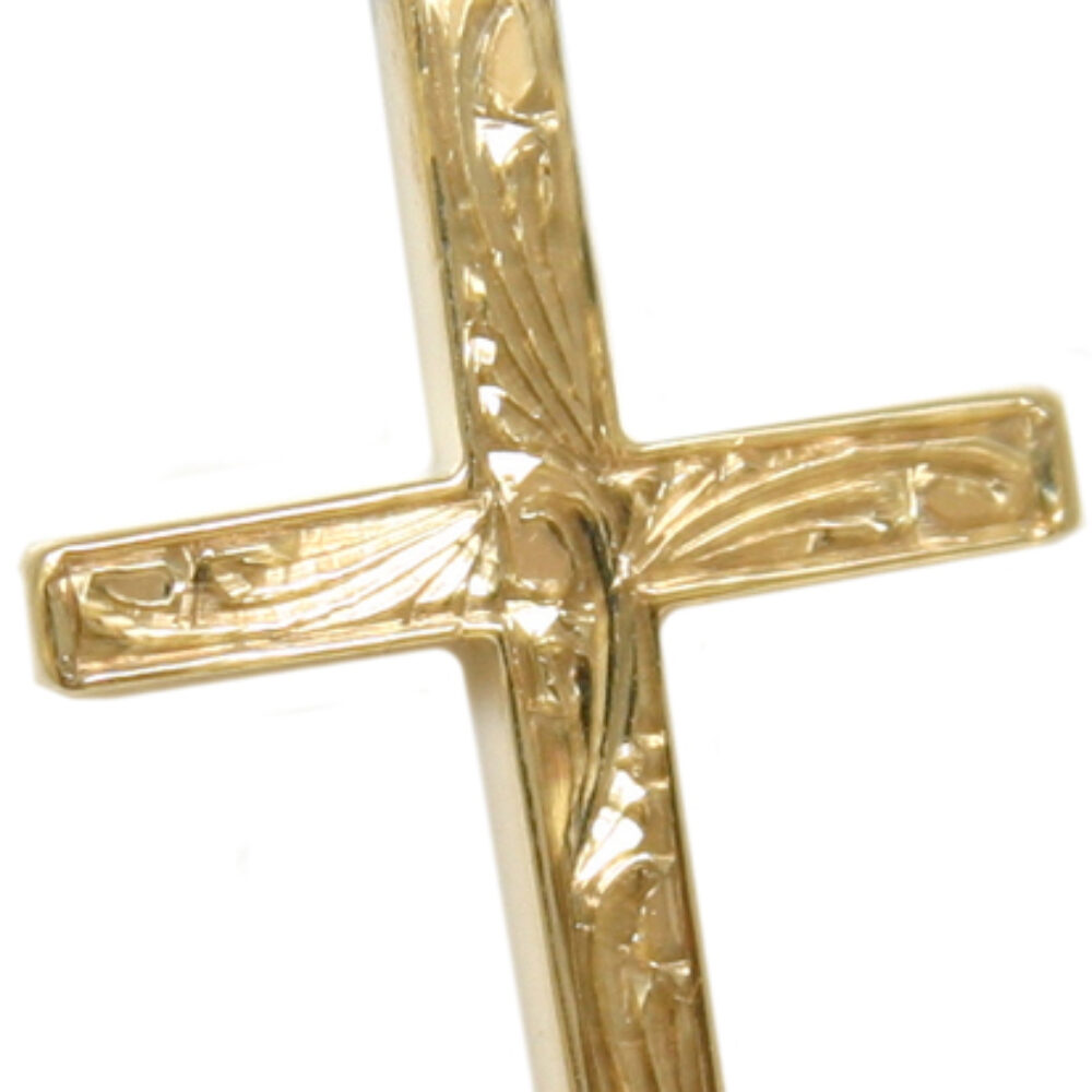 9ct yellow Gold cross Floral hand engraving