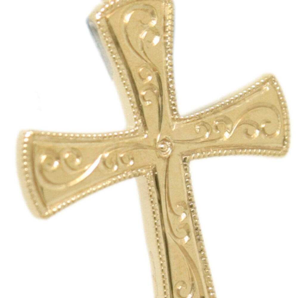 9ct yellow gold Gold Flared cross Floral hand engraving