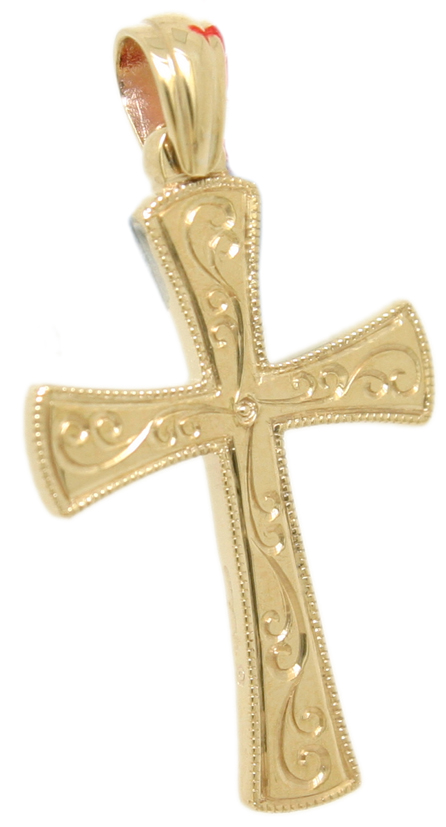 9ct yellow gold Gold Flared cross Floral hand engraving