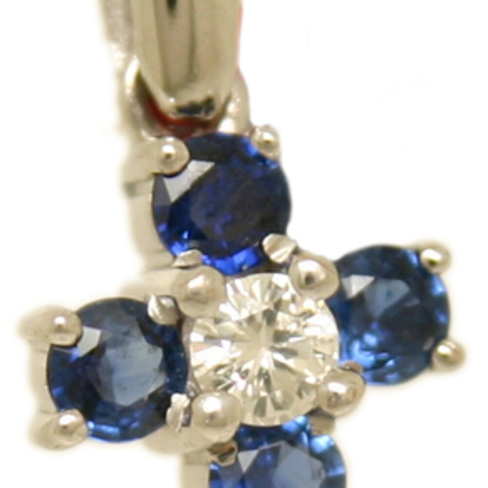 Sapphire and diamond set 18ct white gold cross pendant