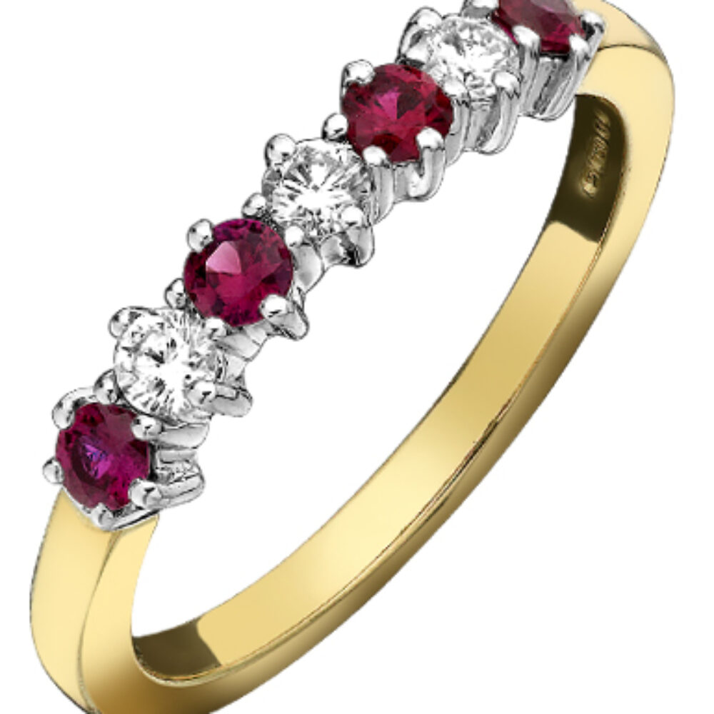 Ruby and diamond half eternity ring