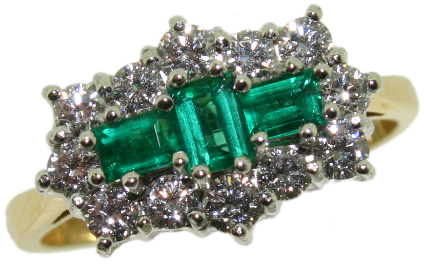 Emerald and diamond cluster ring