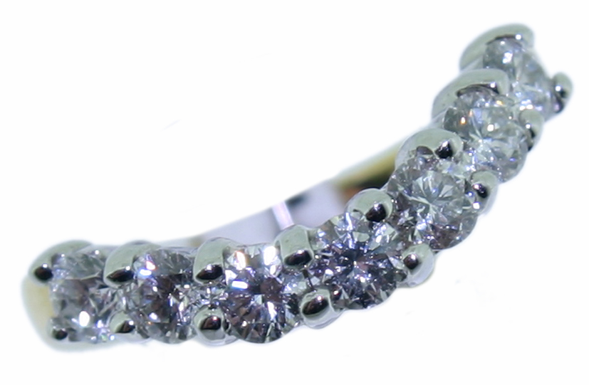 Diamond curved 7 stone half eternity ring 0.98ct, 18ct gold mount