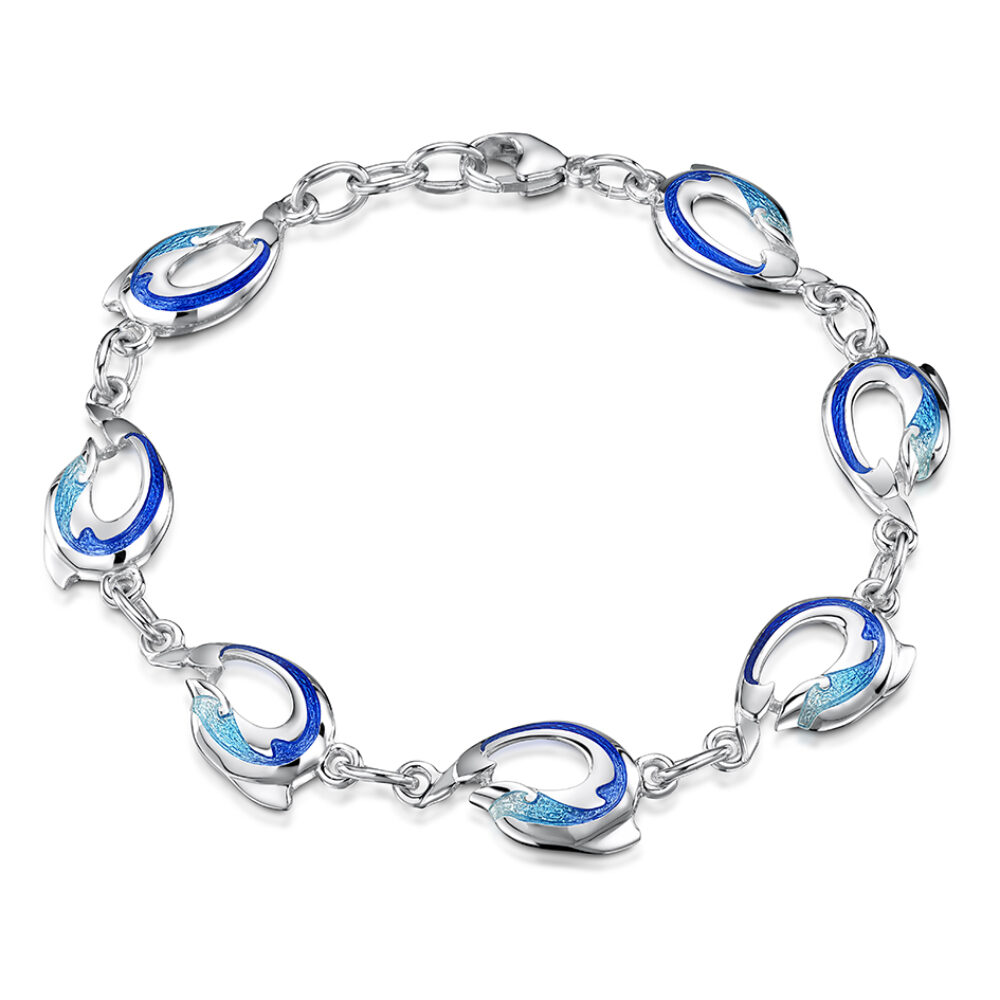 Sheila Fleet Sterling Silver and Enamel Dolphin Bracelet