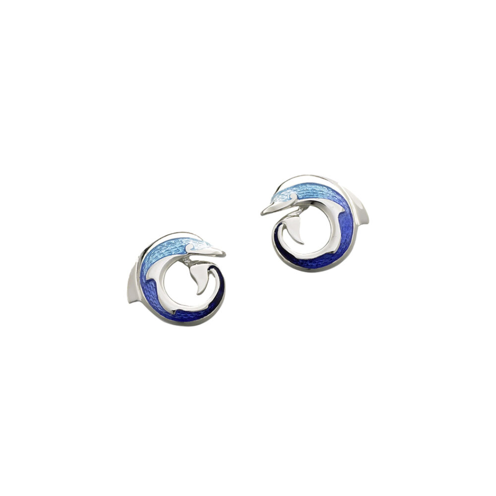 Sheila Fleet Sterling Silver and Enamel Dolphin Earrings
