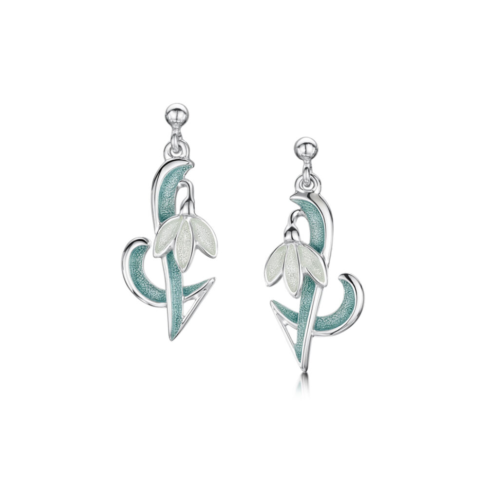Sheila Fleet Sterling Silver and Enamel Snowdrop Drop Earrings