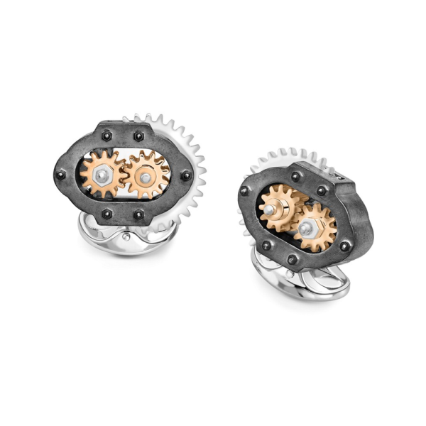 Silver and black Deakin & Francis Gear Box Cufflinks