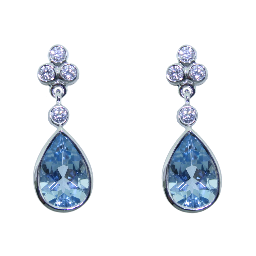 Aquamarine and Diamond Pear Shaped Drop Earrings, 18ct White Gold