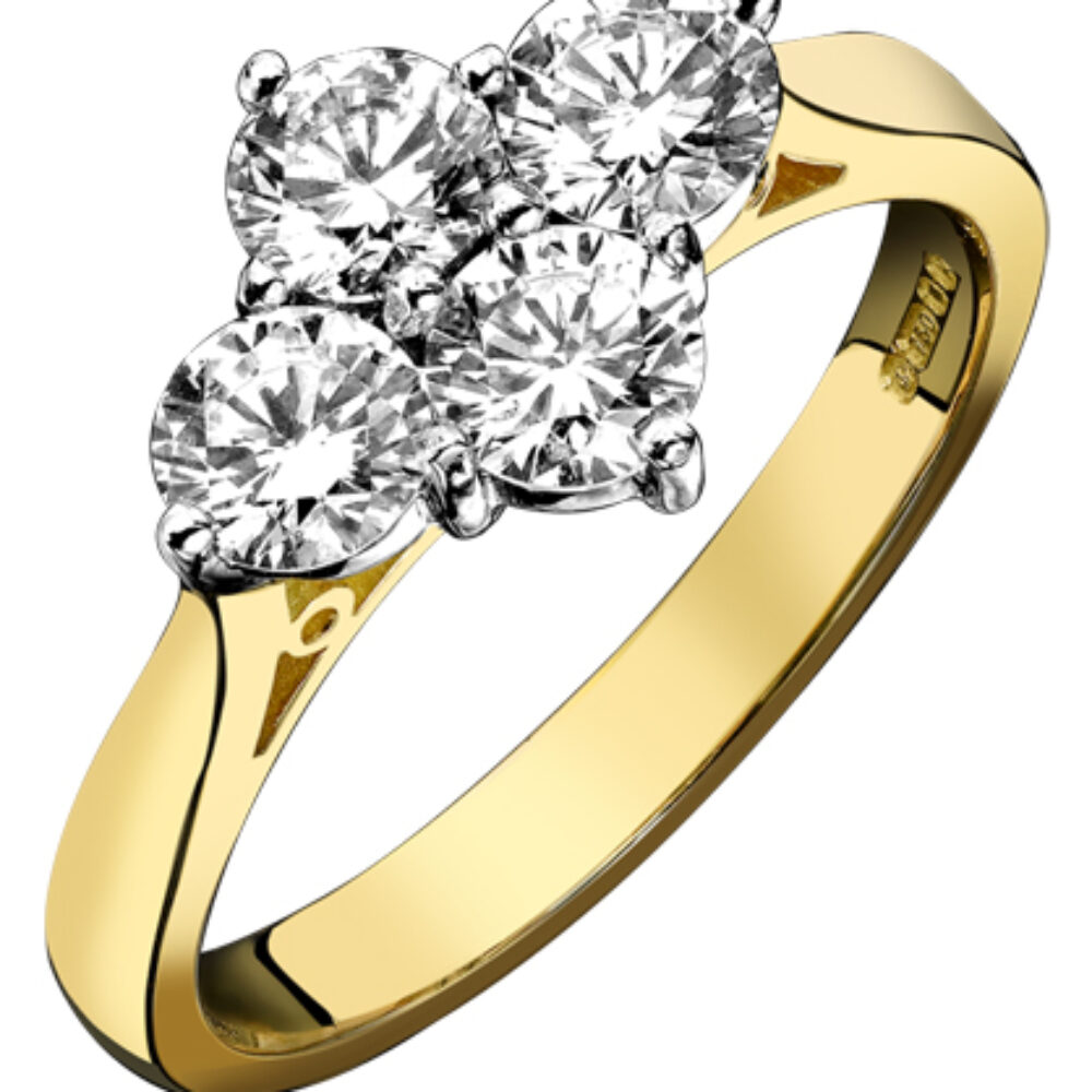 Diamond 4 Stone Cluster Ring, 1.43cts 18ct Gold claw Mount