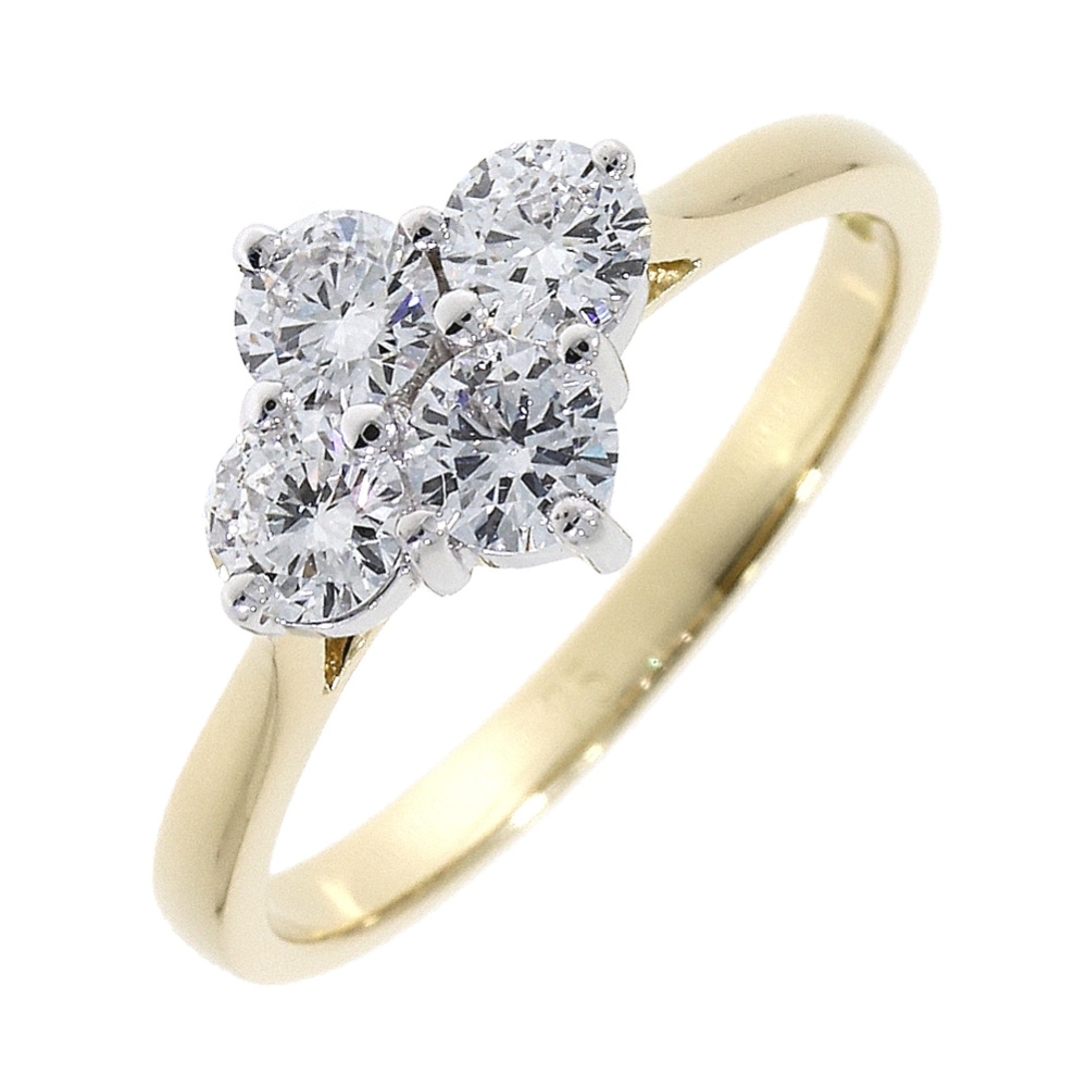 Diamond 4 Stone Cluster Ring, 0.76ct 18ct Gold claw Mount