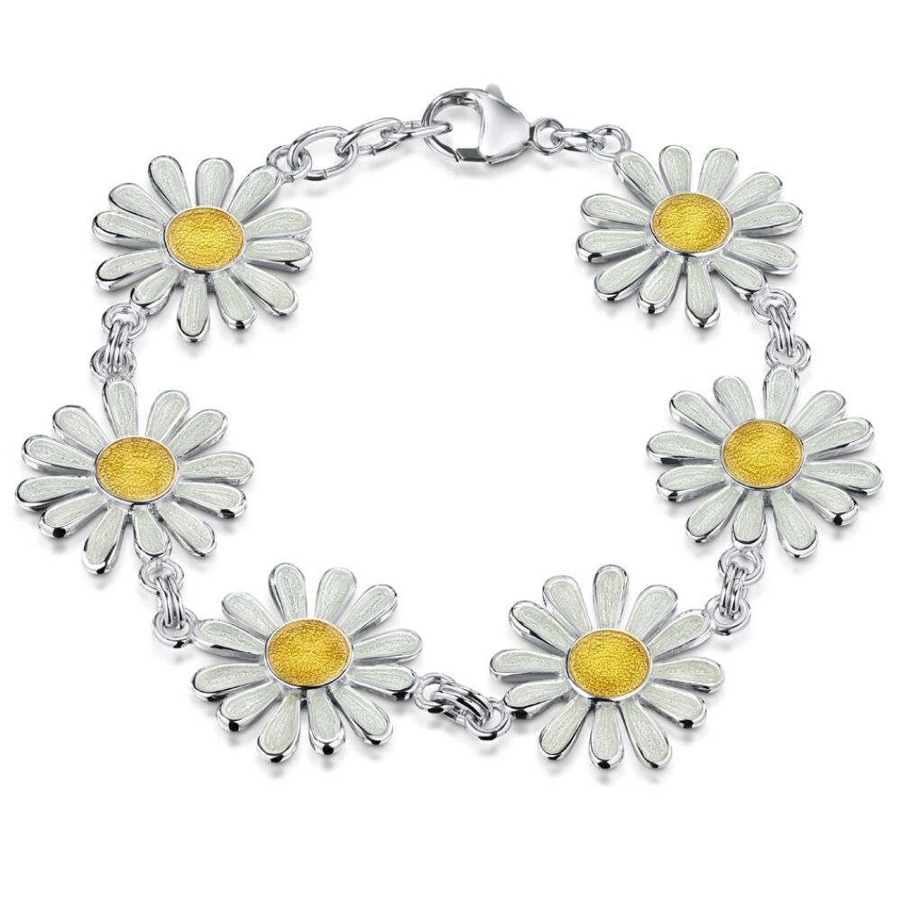 Sheila Fleet Sterling Silver and Enamel Daisies at Dawn Bracelet