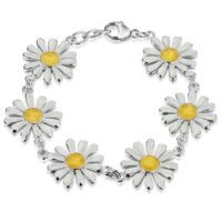 Sheila Fleet Sterling Silver and Enamel Daisies at Dawn Bracelet