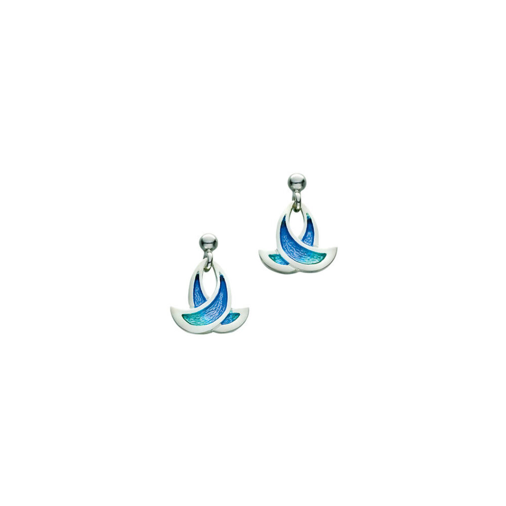 Sheila Fleet Sterling Silver and Enamel Summer Splash Earrings