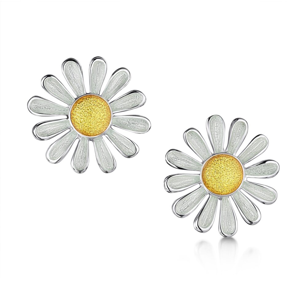 Sheila Fleet Sterling Silver and Enamel Daisies at Dawn Earrings