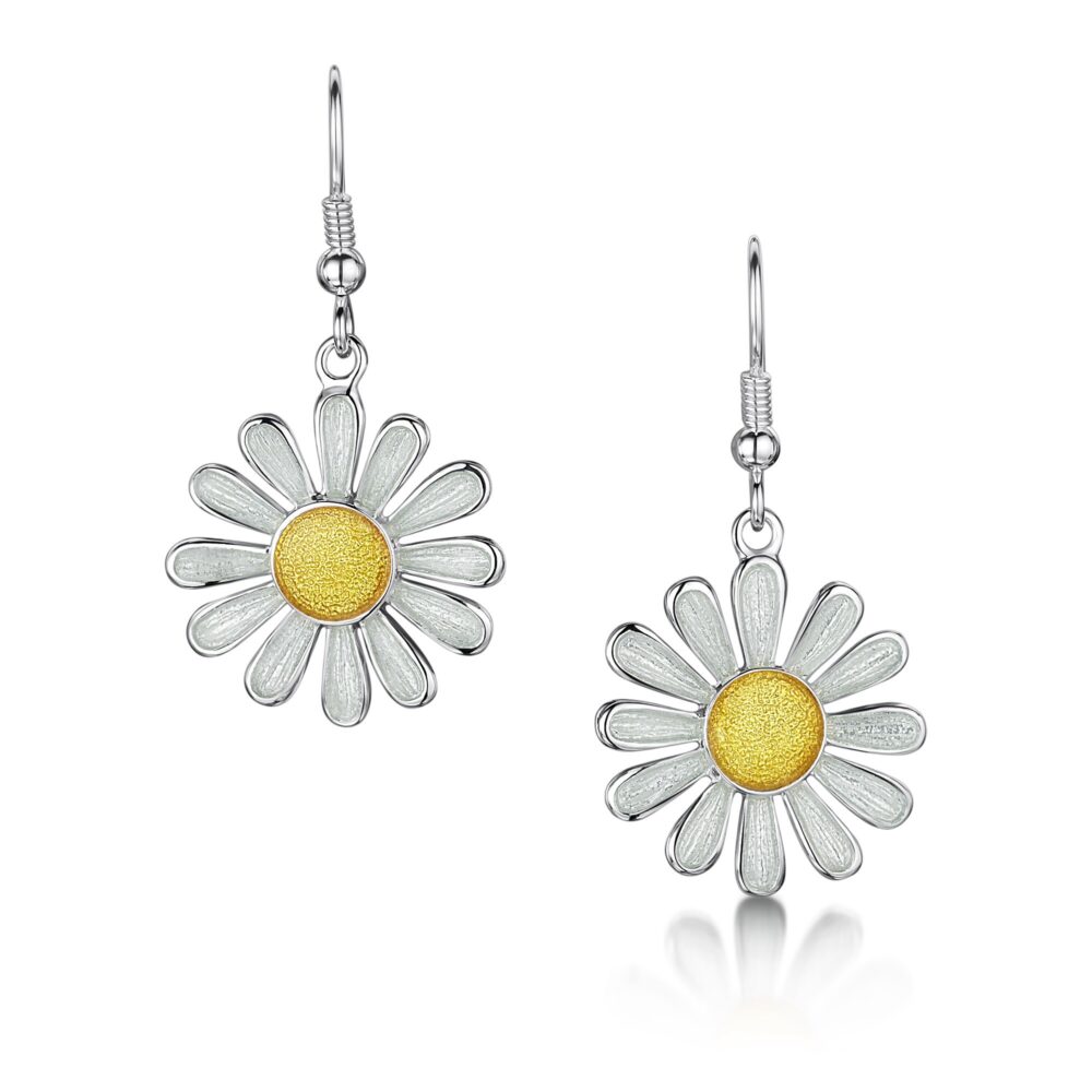 Sheila Fleet Sterling Silver and Enamel Daisies at Dawn Earrings