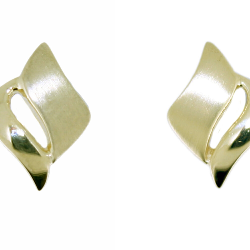 9ct Yellow Gold Square Brushed and polished Earrings