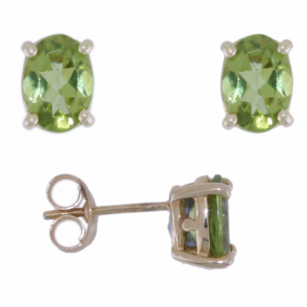 Peridot single stone earrings 9ct yellow gold mounts