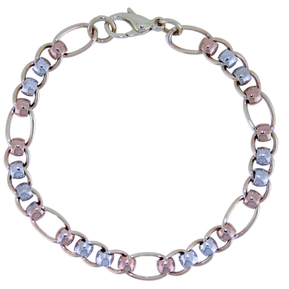 9ct three colour white, yellow and rose gold roller bracelet