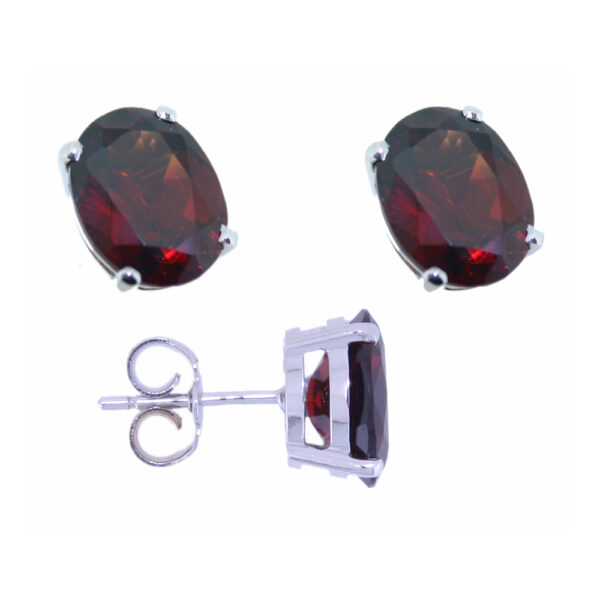 Garnet single stone earrings, 18ct white gold mounts