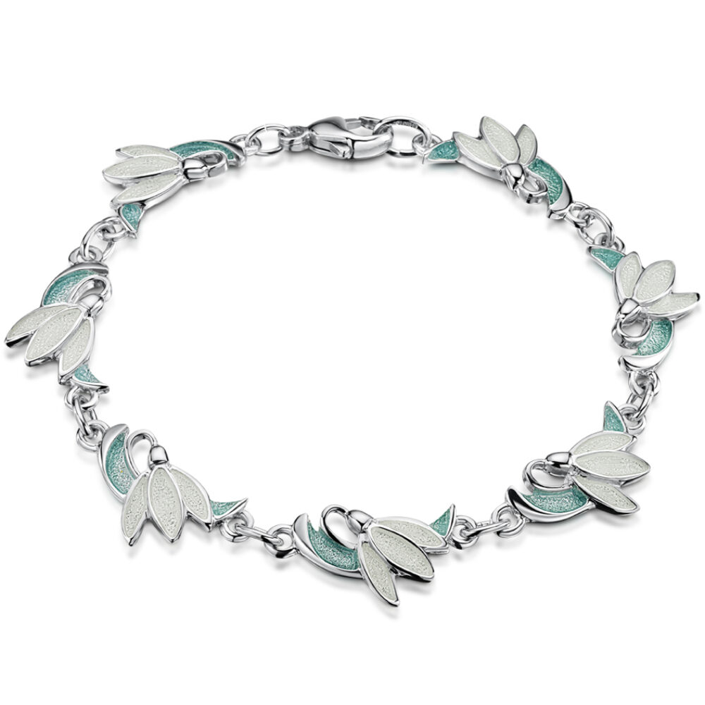 Sheila Fleet Sterling Silver and Enamel Snowdrop Bracelet